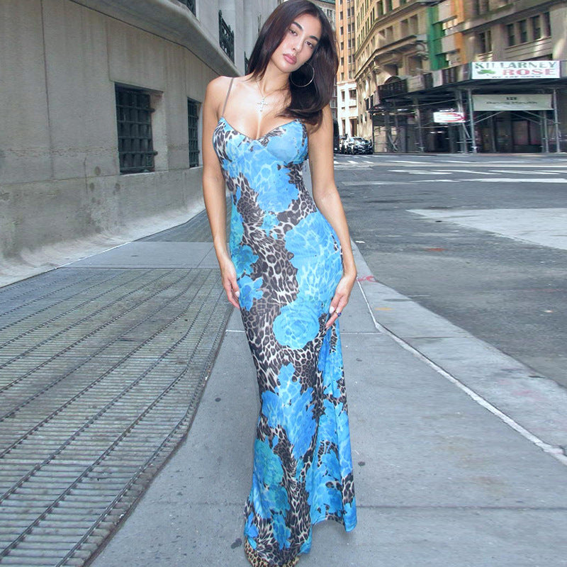 New Arrival Women's Street Style Elegant Slim-Fit Printed Camisole Long Dress