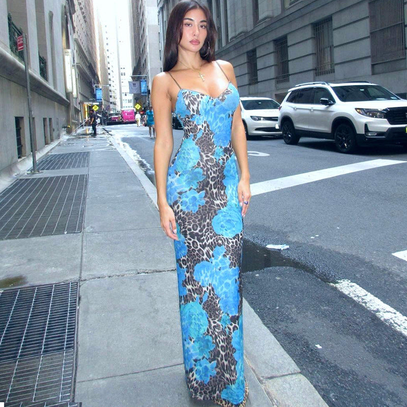 New Arrival Women's Street Style Elegant Slim-Fit Printed Camisole Long Dress