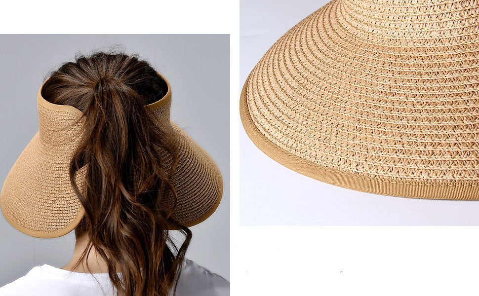 Foldable Open-Top Sun Hat for Women Summer Sunscreen Hat UV Protection Wide Brim Straw Hat Sun Visor